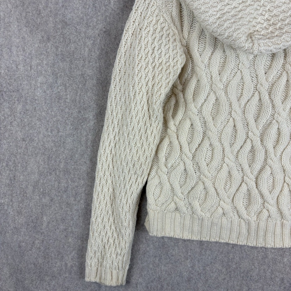 Aran Crafts Women's Cable Knit Cardigan Sweater Merino Wool Hooded Zip Small - Picture 7 of 13